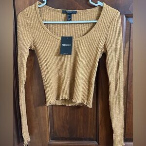 Forever 21 Camel Ribbed Long Sleeve Top